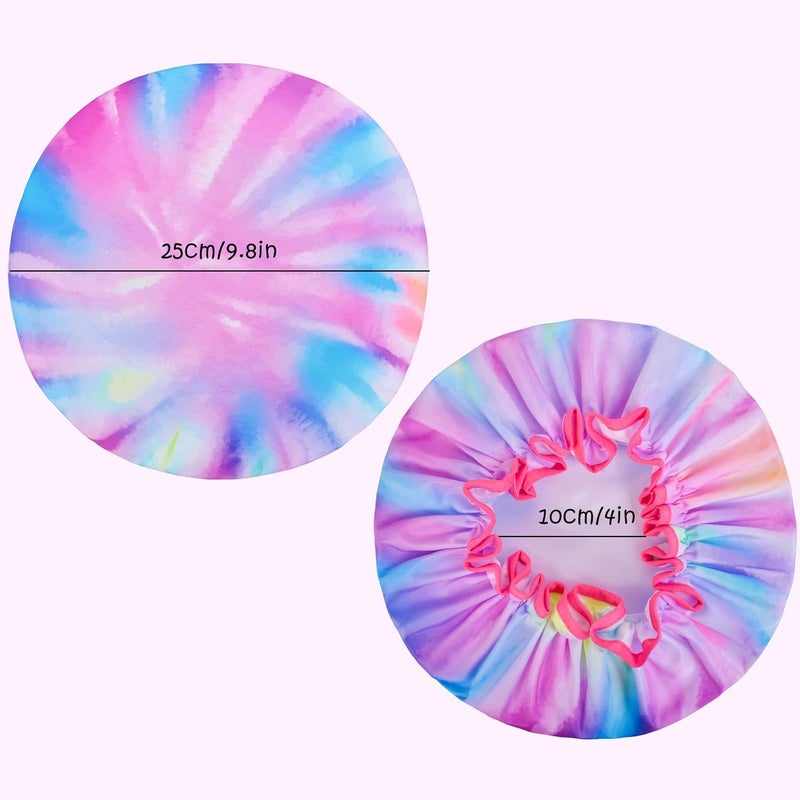 OlyPegic Kids Shower Cap, 3 Pcs Girls Shower Cap for Kids Reusable Waterproof Adjustable Large Hair Cap Unicorn Tie Dye Cute Hair Cover Hat - Image 4